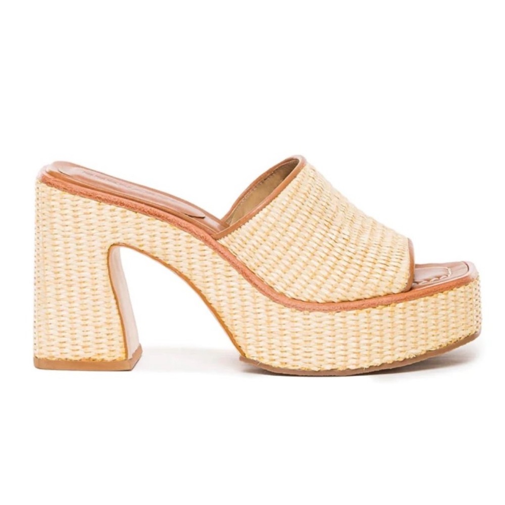 BERNARDO KENNY RAFFIA PLATFORM HEEL SANDALS